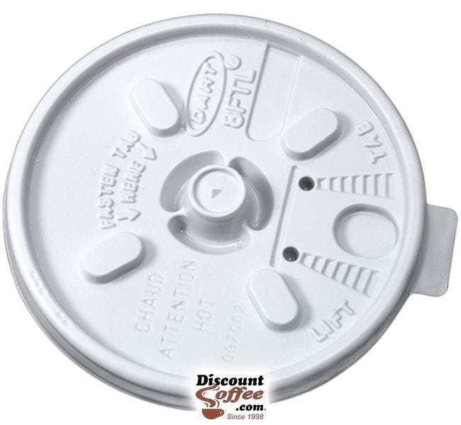 Dart 8UL 8 oz. White Plastic Tear Tab Lids | 10 Individually Wrapped 100 ct. Sleeves, 1,000 ct. Case Made in U.S.A.