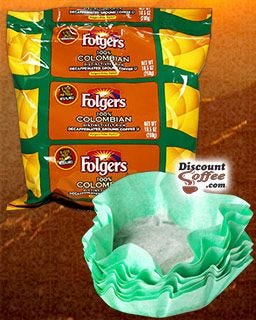 Decaffeinated Folgers Filter Pack Colombian Coffee | 1.40 oz. filters, 40 pots per case