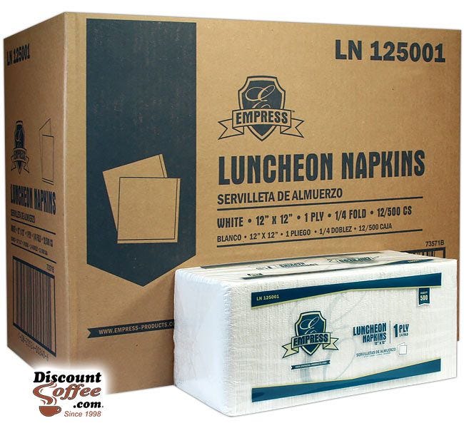 Empress Luncheon Napkins, 6,000 count Case, 1/4 Fold, 1 Ply White Paper Napkins, Restaurant Foodservice Supplies.