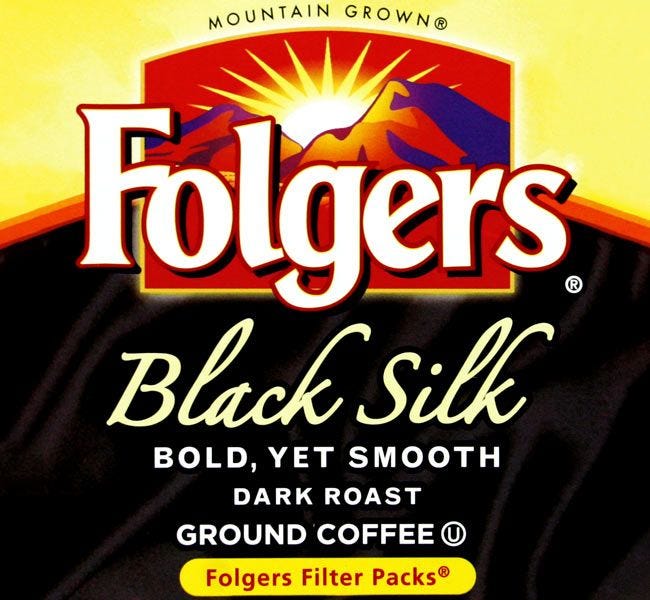 Folgers Black Silk Filter Pack Coffee. Bold, Smooth, Dark Roast Ground Coffee.