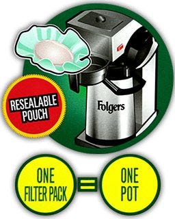 Commercial Airpot Coffee Maker | Folgers Filter Packs brew perfect pots of Colombian Decaffeinated Coffee.