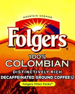 Folgers Coffee, Decaf Colombian Coffee | Medium Roast, 40 count case, 1.40 oz. Filter Packs