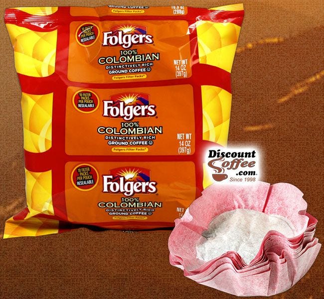 Folgers Filter Pack 100% Colombian Coffee | 1.40 oz. filters, 40 pots per case