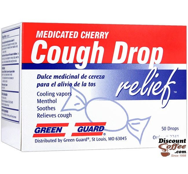 Green Guard Medicated Cherry Cough Drop relief 50 ct. Box | Compare Ludens Cough Drops. Sore Throat, Cough, 50 Individually Wrapped Cough Drops.