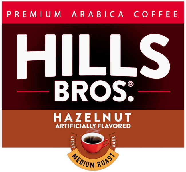 Hills Bros. brand Hazelnut Coffee | Caramel, Spices and Toasted Hazelnut flavored coffee single cup pods.