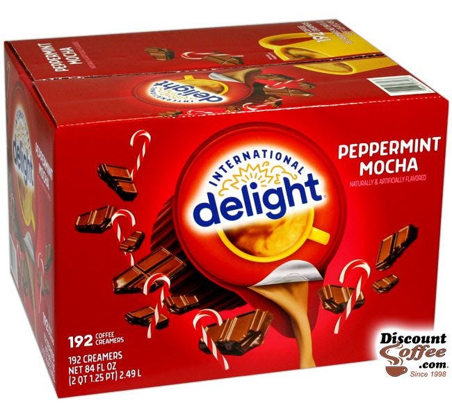 International Delight Peppermint Mocha Chocolate Coffee Creamers, Christmas Holiday Seasonal Flavor, 192 ct. Case