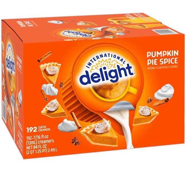 International Delight Pumpkin Pie Spice Coffee Creamers, Thanksgiving Holiday Seasonal Flavor, 192 ct. Case