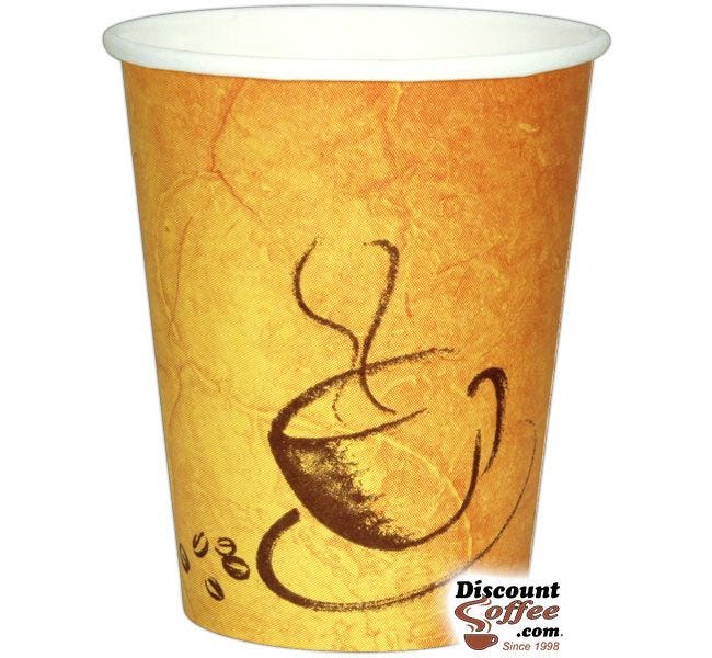 Set of  60 disposable coffee cups 12 oz with lids and wooden wrapped stirrers 
