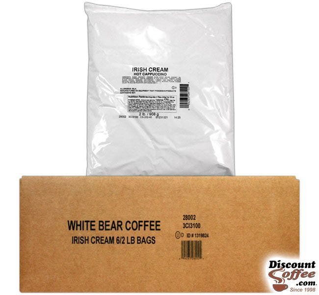 Irish Cream Cappuccino Mix Bulk Case | 6 / 2 lb. Bags, Food Service, Convenience Store, Restaurant Beverage Machine Hoppers.