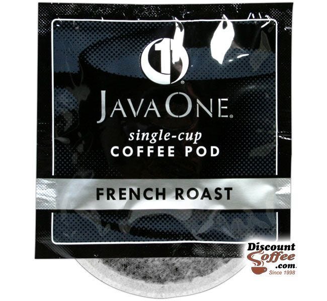 Java One French Roast Single Cup Coffee Pods. Individually Wrapped Single Cup Pods, Foodservice In-Room Coffee, Hotels, Hospitality.