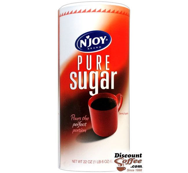 NJoy Sugar Canisters 22 oz. | 100% Pure Cane Sugar Canister, Office Coffee Service, Foodservice 24 ct. Case.