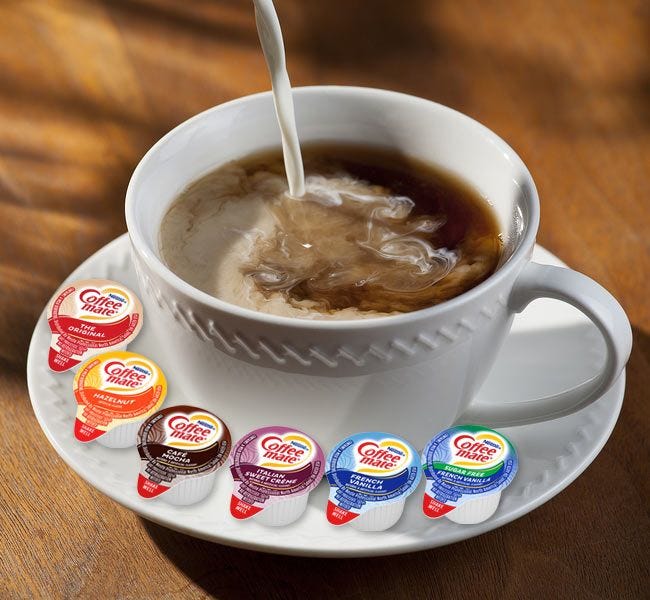 Original Coffee-mate Flavors, Italian Sweet Creme, Hazelnut, Cafe Mocha, French Vanilla, Zero Sugar French Vanilla.