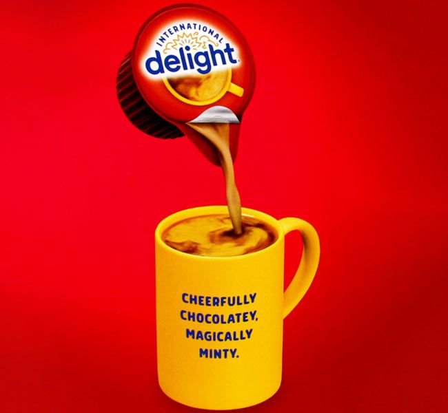 Peppermint Mocha Chocolate Coffee Creamer Cup, International Delight Christmas Seasonal Flavored Cream.