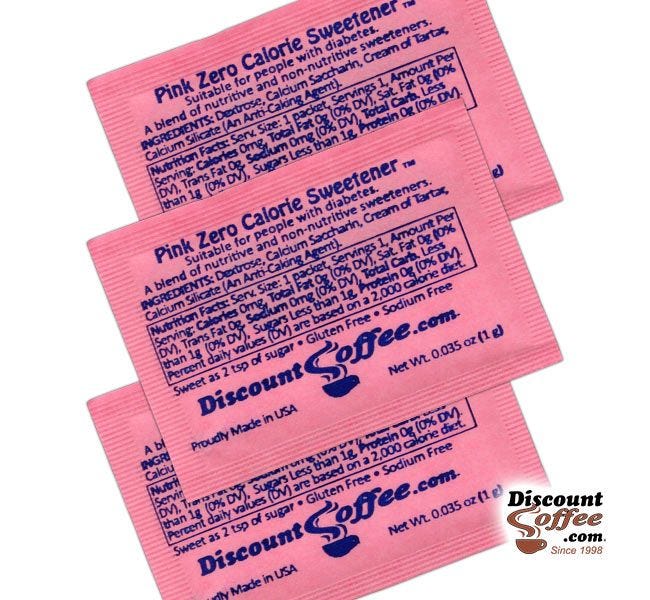 Pink Packets Sugar Substitute Artificial Sweetener Ingredients | Suitable for People with Diabetes. Dextrose, Calcium Saccharin, Cream of Tartar, Calcium Silicate, Gluten Free, Sodium Free, Kosher.