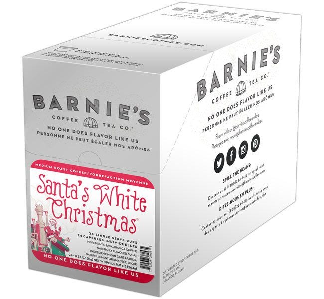 Santa’s White Christmas Coffee, 24 Count Box | Barnie’s Coffee Kitchen Single Serve Cups