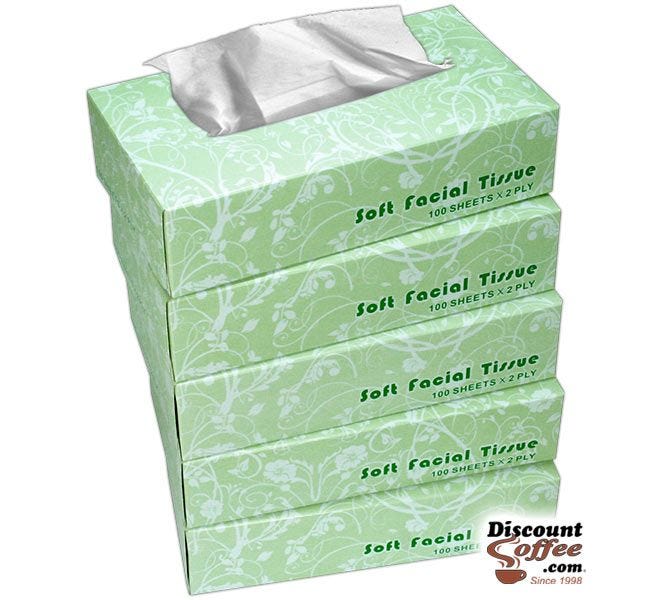 Soft Facial Tissue Kleenex 5 Box Pack | Sneezing, Runing Noses, Cough, Colds, 100 ct. Boxes, 3,000 ct. Case.