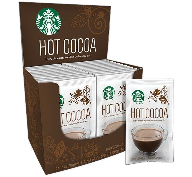 Starbucks Hot Cocoa Mix 24 ct. Box | 1 oz. Packets Make 6 oz. Cups of Starbucks Hot Chocolate Beverages.