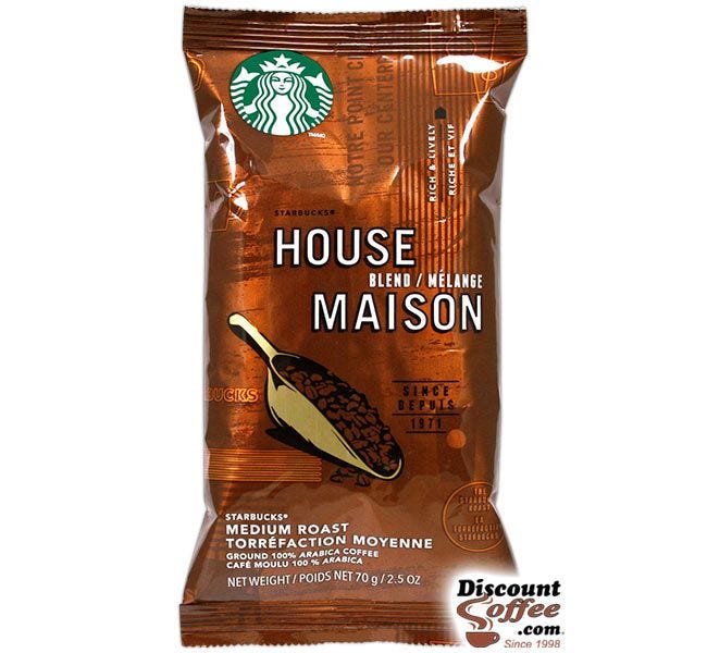 Starbucks House Blend Ground Coffee | Light to Medium Body, Toasted Nut Flavor, Medium Roast 2.5 oz. Bags, 18 ct. Box.