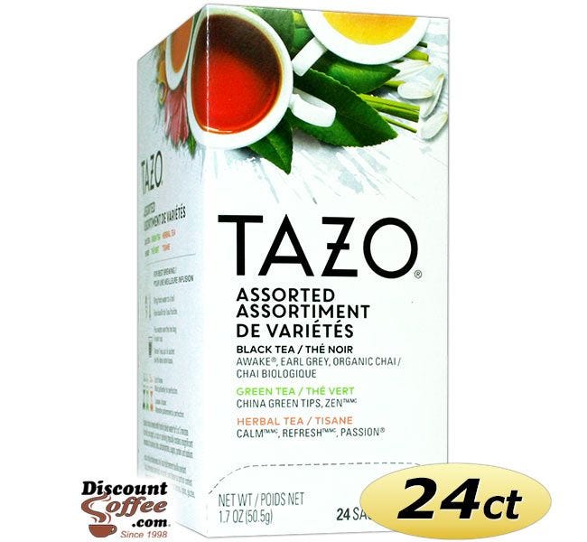Tazo Assorted Tea 24 ct. Box | Black Tea, Green Tea Herbal Tea, Awake, Earl Grey, Chai, Zen, Calm, Refresh Hot Tea Bags.