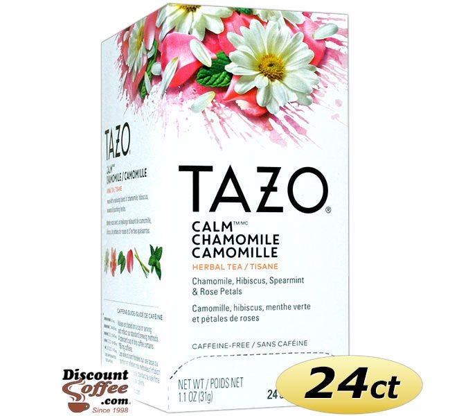 Tazo Calm Chamomile Tea 24 ct. Box | Herbal Tea, Chamomile, Hibiscus, Spearmint, Rose, Lemongrass, Blackberry, Peppermint, Sarsaparilla, Licorice Flavors.