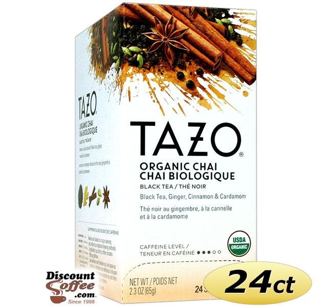 Tazo Chai Tea 24 ct. Box | Organic Black Tea, Spicy Cinnamon, Ginger, Cardamom, Clove, Star Anise Flavored Hot Tea Bags.