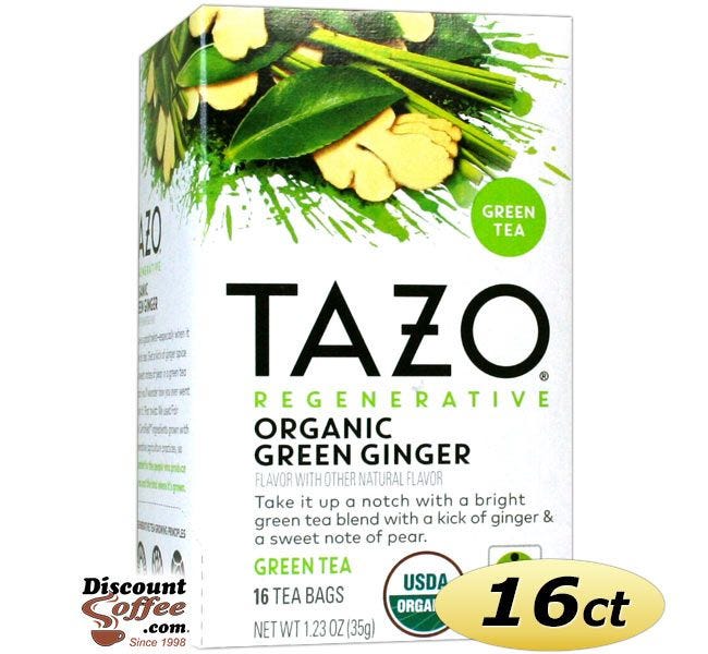 Tazo Green Ginger Tea 16 ct. Box | Green Tea, Spicy Ginger, Sweet Pear Essence Flavored Hot Tea Bags.