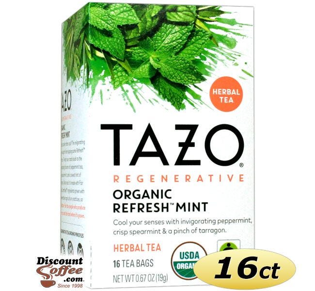 Tazo Refresh Mint Tea 16 ct. Box | Herbal Tea, Peppermint, Spearmint, Chocolate, Tarragon, Licorice, Chocolate Mint Flavored Hot Tea Bags.