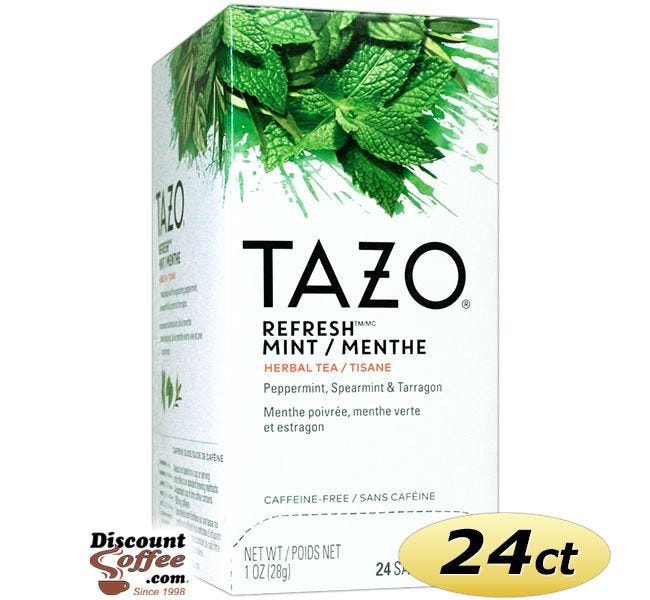 Tazo Refresh Mint Tea 24 ct. Box | Herbal Tea, Peppermint, Spearmint, Chocolate, Tarragon, Licorice, Chocolate Mint Flavored Hot Tea Bags.