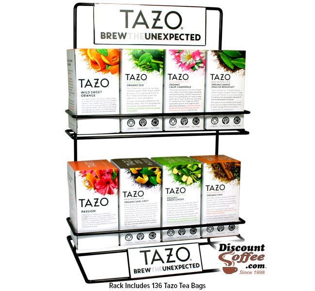 TAZO Tea Metal Wire Counter Top Rack. Filled, 8 Flavors, 20 ct. 16 ct. Foodservice Dispenser Boxes.