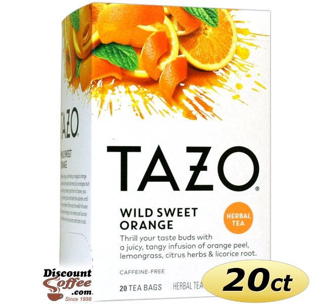 Tazo Wild Sweet Orange Tea 20 ct. Box | Herbal Tea, Lemon, Blackberry, Rose, Spearmint, Ginger, Orange Flavored Hot Tea Bags.