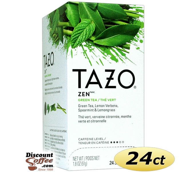 Tazo Zen Tea 24 ct. Box | Green Tea, Lemon Verbena Leaves, Lemongrass, Spearmint Leaves Flavored Hot Tea Bags.