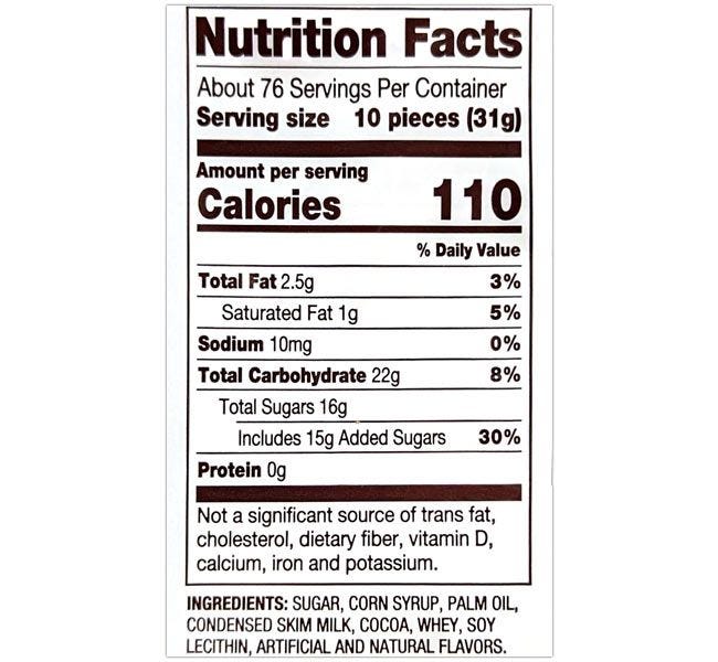Tootsie Roll Midgees Nutrition Facts, 140 Calories per Serving, 58 Servings per Bag, 13 Pieces per Serving.