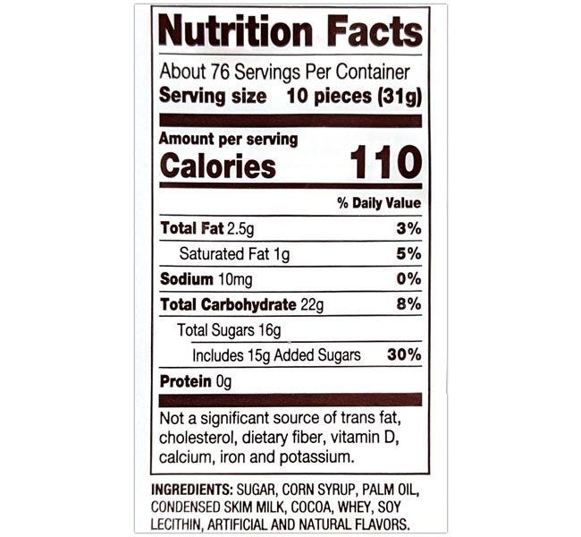 Tootsie Roll Midgees Nutrition Facts, 140 Calories per Serving, 58 Servings per Bag, 13 Pieces per Serving.