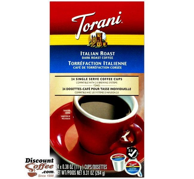 Torani Italian Roast Coffee 24 cups per box | 2.0 Compatible with Keurig® K-Cup® Coffee Makers.