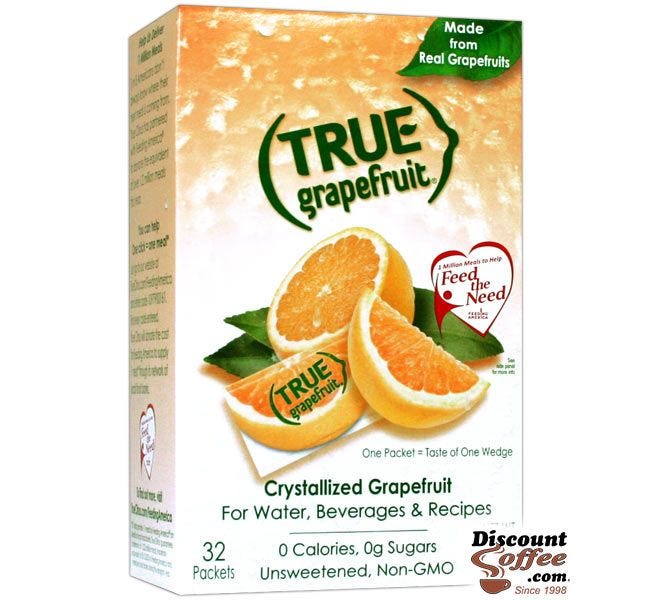 Unsweetened True Grapefruit beverage mix for water, recipes | Crystallized natural fruit flavor packets.