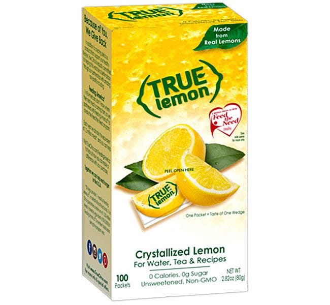 True Lemon 100 Packet Dispenser Box | Natural Lemon Flavoring for Water, Tea & Beverages