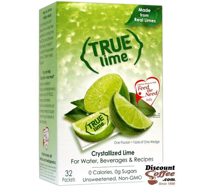 True Lime Packets 32 ct. Box | Natural Fresh Squeezed Lime Juice Flavor for Water, Beverages, Bar Recipes.