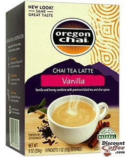 Oregon Chai Vanilla Chai Tea Latte Packets, Single Serve | Spiced Chai, Honey, Black Tea